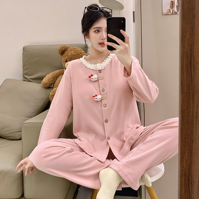 可爱kt睡衣女德绒秋冬开衫套装