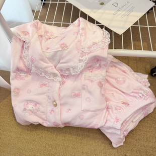 高级感蕾丝花边美乐蒂睡衣女秋冬季海岛绒薄绒甜美可爱家居服套装