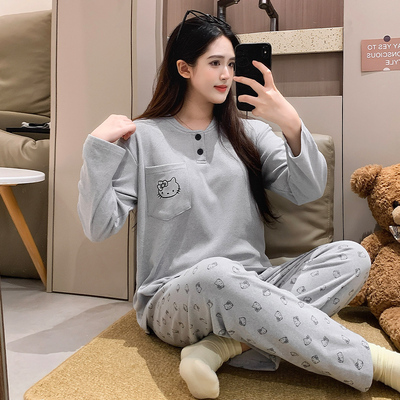 可爱kt德绒睡衣女秋冬薄款家居服