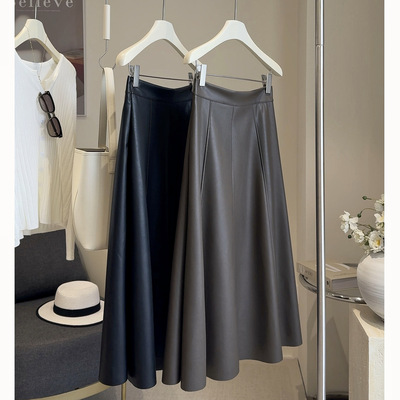 柔软垂感pu半身裙女秋冬新款半裙高腰A字皮裙遮胯中长款遮肉伞裙