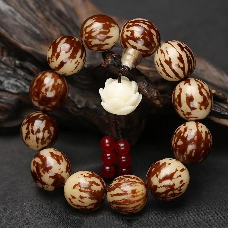 虎斑花纹菩提手串天然大花菩提根手串散珠花斑菩提男女款佛念手链