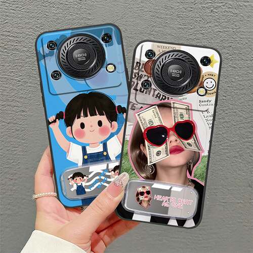 适用欧奇C60/Oukitel C60 Pro手机壳男女款镜子动漫青春质感纯色数码软壳潮流补妆镜卡通化妆镜创意情侣硅胶