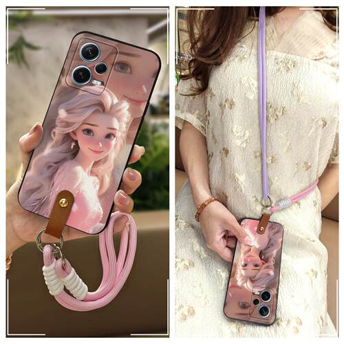 适用红米Note12 Pro+ 5G/Note12Pro Plus/Note12探索版手机壳Q版软壳女款斜跨双色硅胶挂绳简约潮流卡通青春