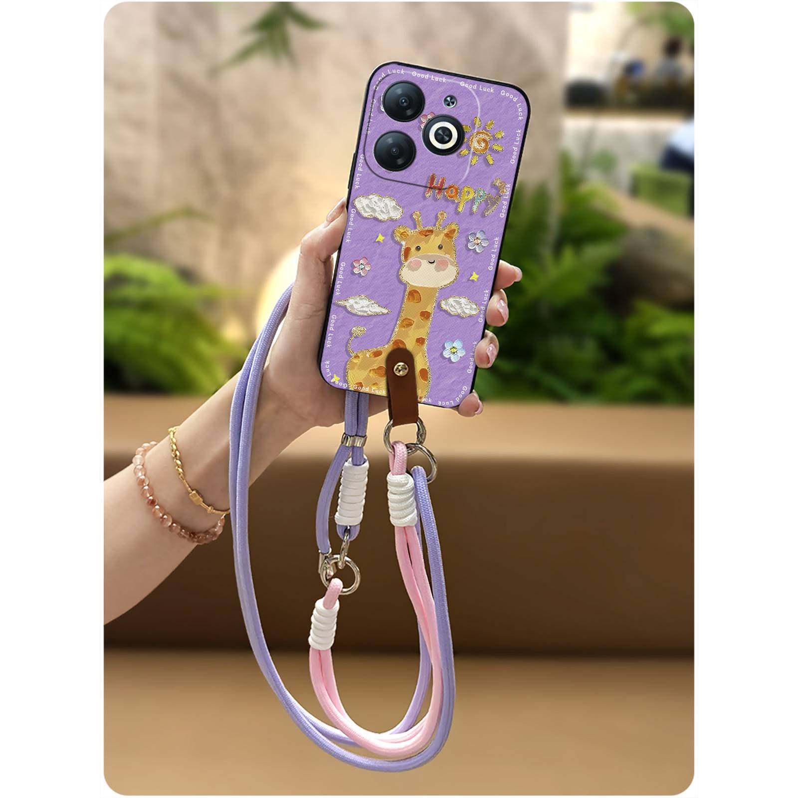 适用Itel P55 4G/P55T/P55 NFC手机壳情侣散热斜跨腕带可爱挂脖