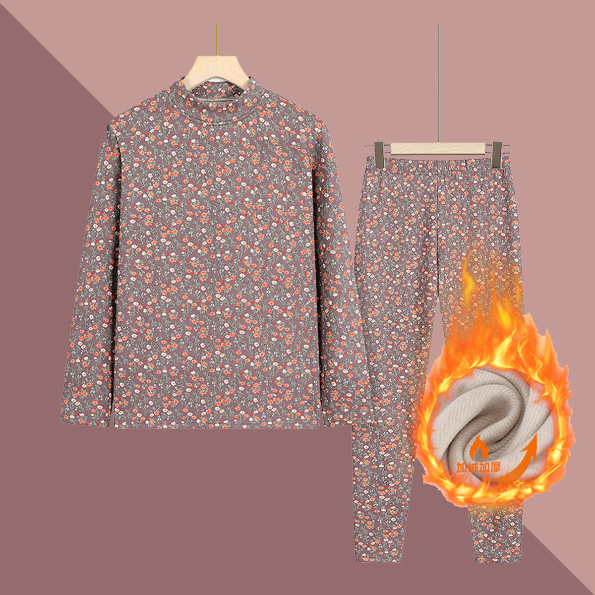 中老年人保暖内衣女奶奶秋衣秋裤套装妈妈碎花家居服加厚睡衣秋冬