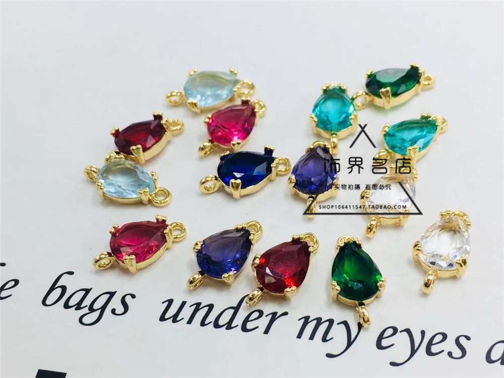 DIY配件 6X8水滴铸铜包边稀土玻璃镀金古风耳环簪子发冠制作材料