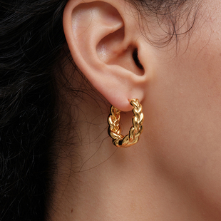 【CnHnOn脂肪商店】麦穗编织麻花面包纹欧美复古椭圆耳圈耳环