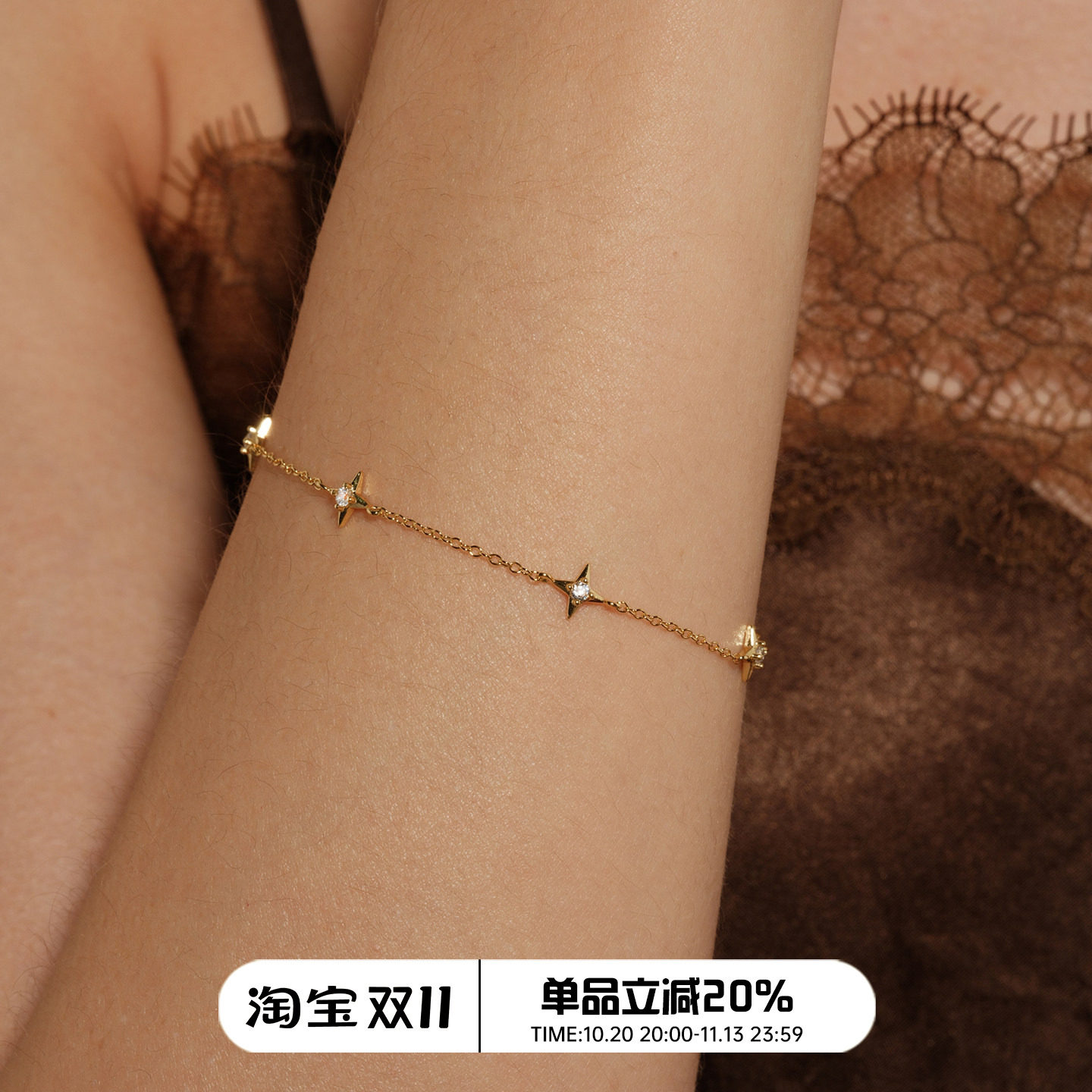 【CnHnOn脂肪商店】s925纯银超迷你闪星十字镶钻法式日系细款手链