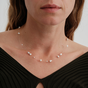 【CnHnOn脂肪商店】s925银悬浮散落猫眼光泽镂空银珠渐变锁骨项链