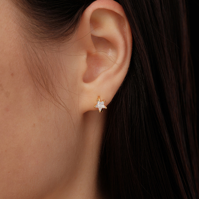 【CnHnOn脂肪商店】s925纯银星星锆石镶钻迷你精美简约耳钉耳环