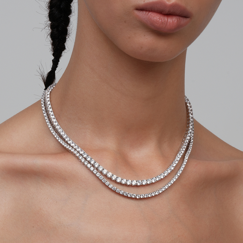 【CnHnOn脂肪商店】s925纯银4mm活彩锆石高碳钻tennis镶钻项链