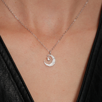 【CnHnOn脂肪商店】s925纯银满钻镶嵌月亮吊坠法式浪漫美少女项链