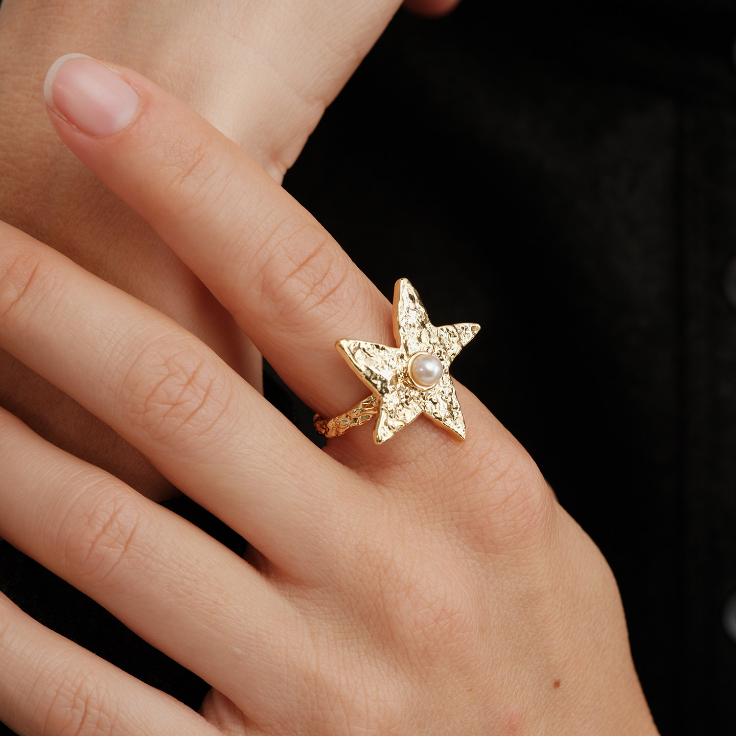 【CnHnOn脂肪商店】小众复古手工肌理天然珍珠镶嵌五角星星戒指,饰品/流行首饰/时尚饰品新,耳环,淘宝优惠券,粉丝福利购,淘宝优惠卷