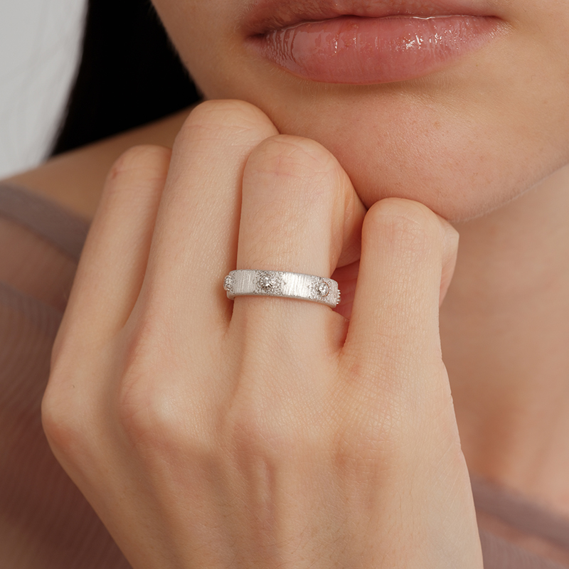 【CnHnOn脂肪商店】s925纯银意式拉丝手工复古太阳花镶钻质感戒指