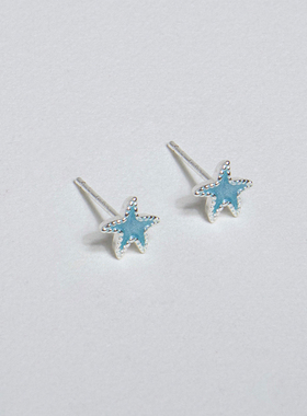 【CnHnOn脂肪商店】迷你小海星babyblue淡蓝色银珠边小众耳钉