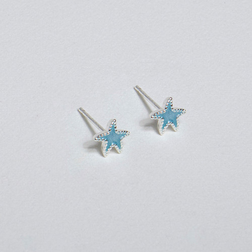 【CnHnOn脂肪商店】迷你小海星babyblue淡蓝色银珠边小众耳钉