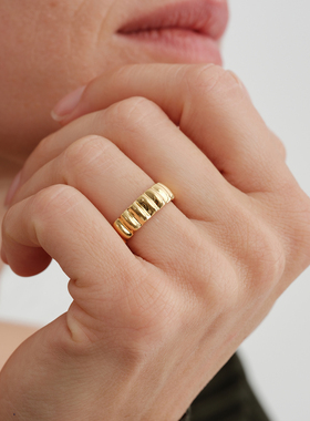 【CnHnOn脂肪商店】s925纯银简约小众设计南瓜纹都市时髦欧美戒指