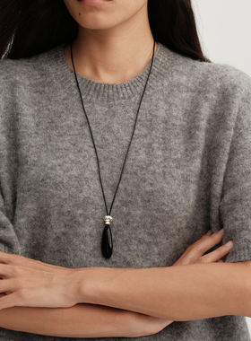 【CnHnOn脂肪商店】简约小众黑玛瑙银珠时髦油蜡细绳长项链毛衣链