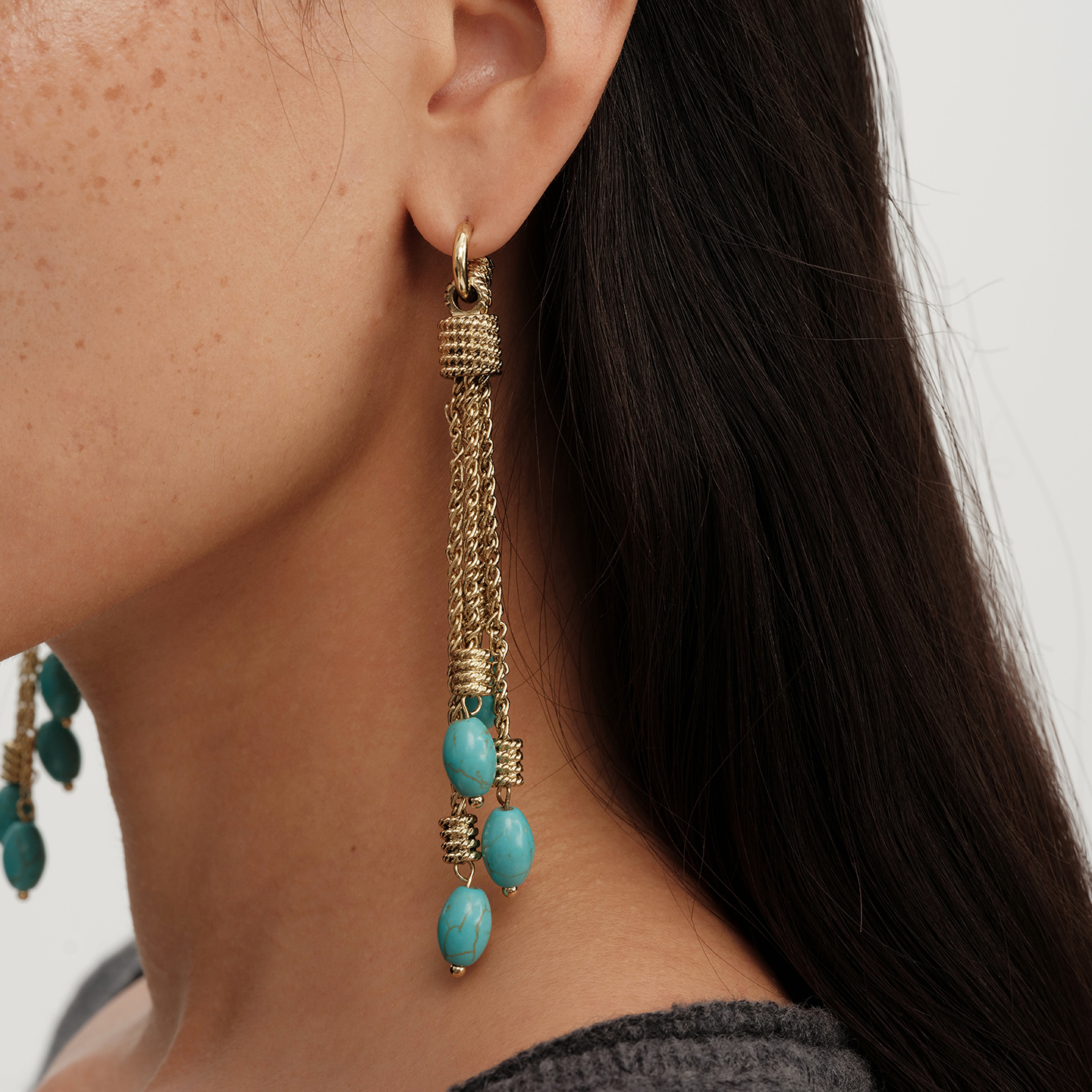 【CnHnOn脂肪商店】复古小众重工法式链条绳结绿松石吊坠流苏耳环