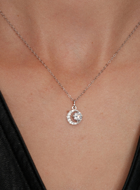 【CnHnOn脂肪商店】s925纯银法式浪漫星空月亮镶钻闪闪锁骨项链