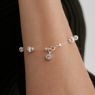 【CnHnOn脂肪商店】s925银猫眼光泽银珠镂空悬浮散落渐变设计手链