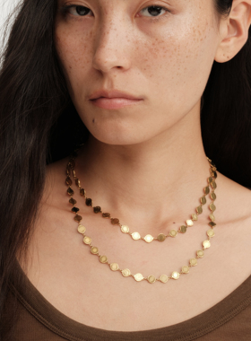 【CnHnOn脂肪商店】小众复古做小太阳镂空雏菊花亮片长项链毛衣链