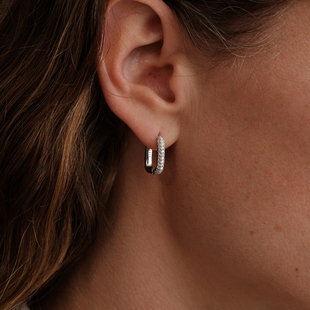 【CnHnOn脂肪商店】s925纯银莫桑钻简约现代感U形满钻细耳圈耳环