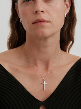 【CnHnOn脂肪商店】s925纯银15粒莫桑钻闪闪十字架高级质感欧项链