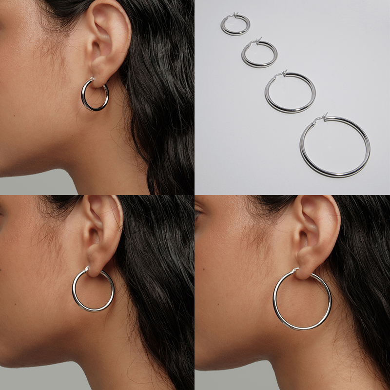 【CnHnOn脂肪商店】通体s925纯银多尺寸简约质感空心细耳圈耳环