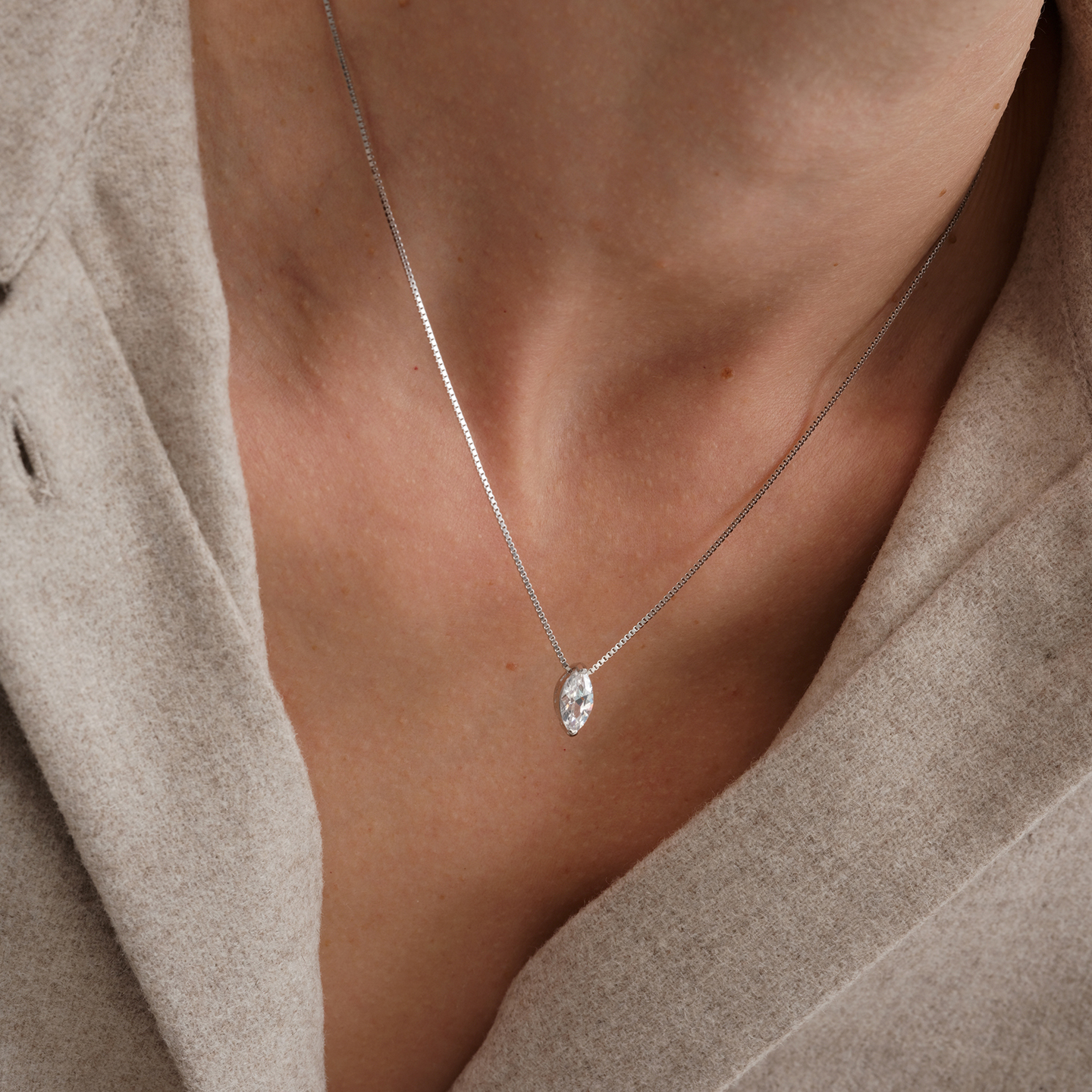 【CnHnOn脂肪商店】s925纯银马眼钻简约经典盒子链时髦锁骨项链