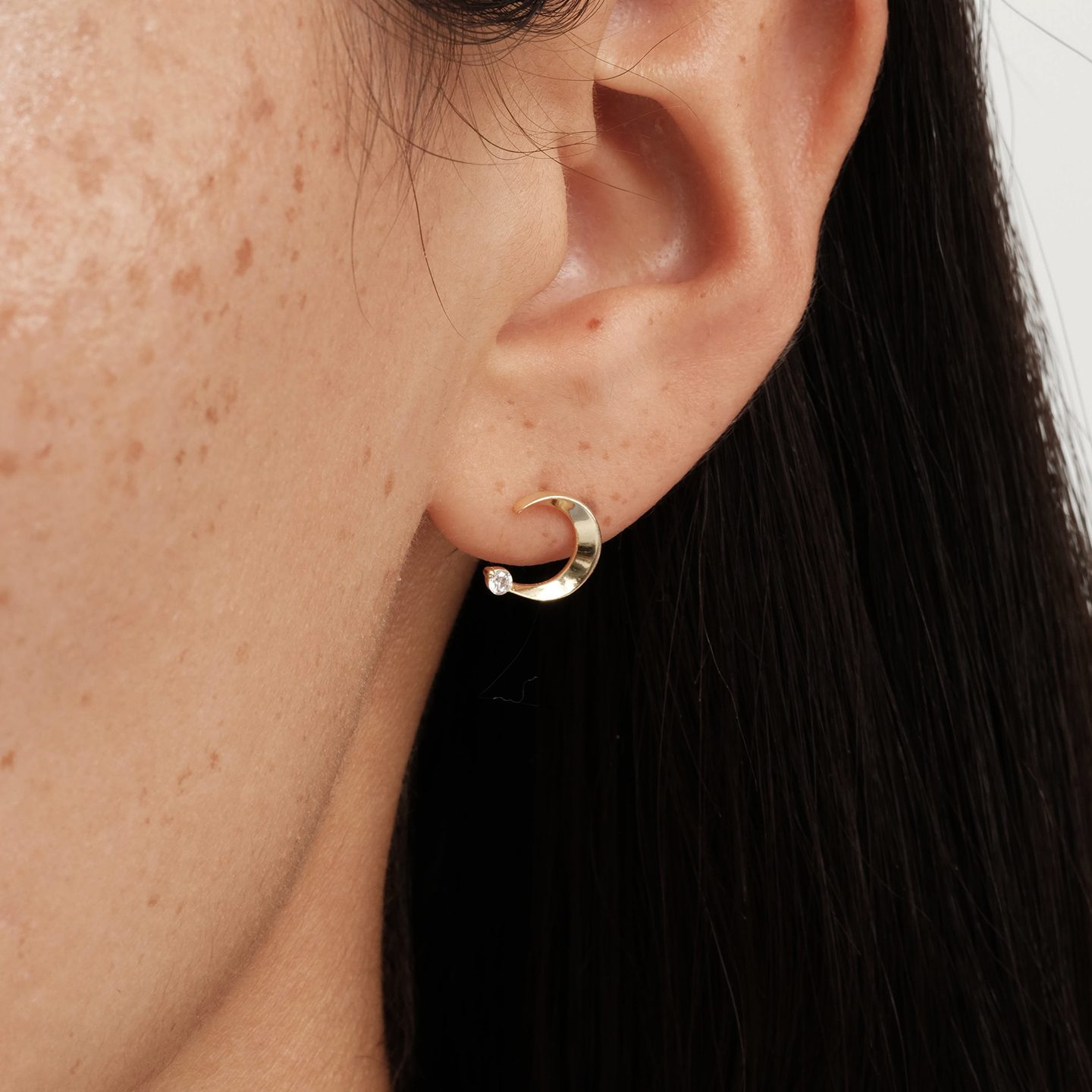 【CnHnOn脂肪商店】s925纯银日系迷你月牙小钻14k金法式耳钉耳环