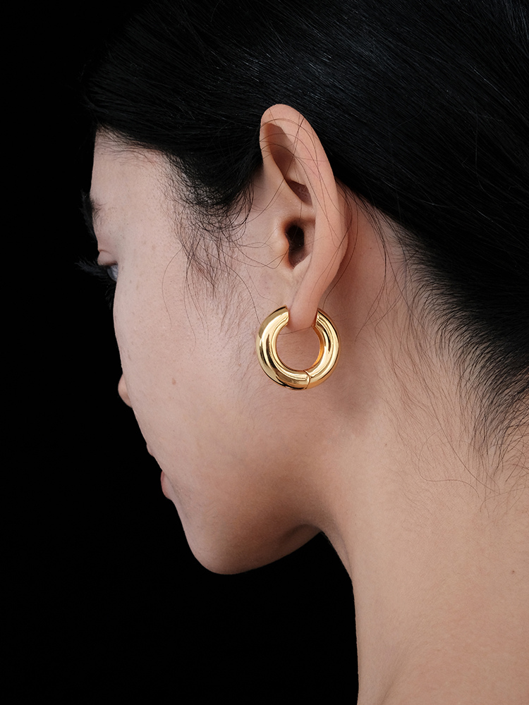 【CnHnOn 脂肪商店】极简设计宽圆粗圈圆环耳圈 百搭简约耳环