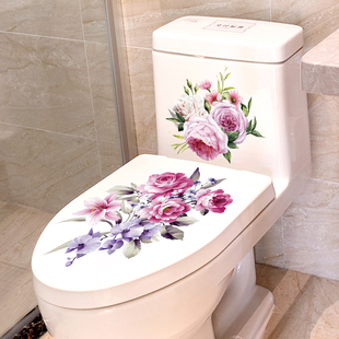 饰墙贴纸卫生间厕所创意花卉坐便贴画自粘贴花防水 马桶贴马桶盖装