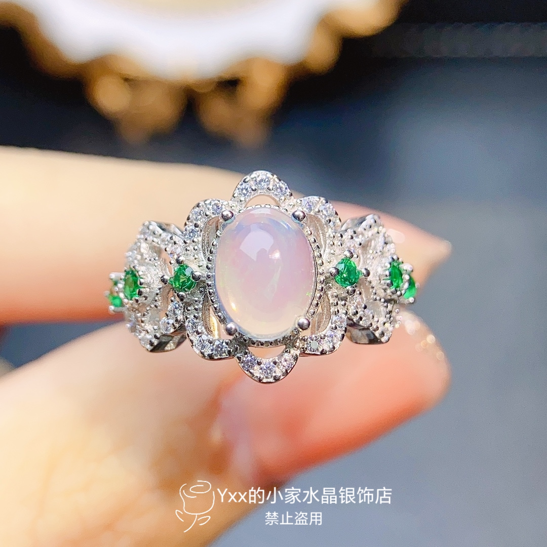 天然欧泊戒指6乘8宫廷风