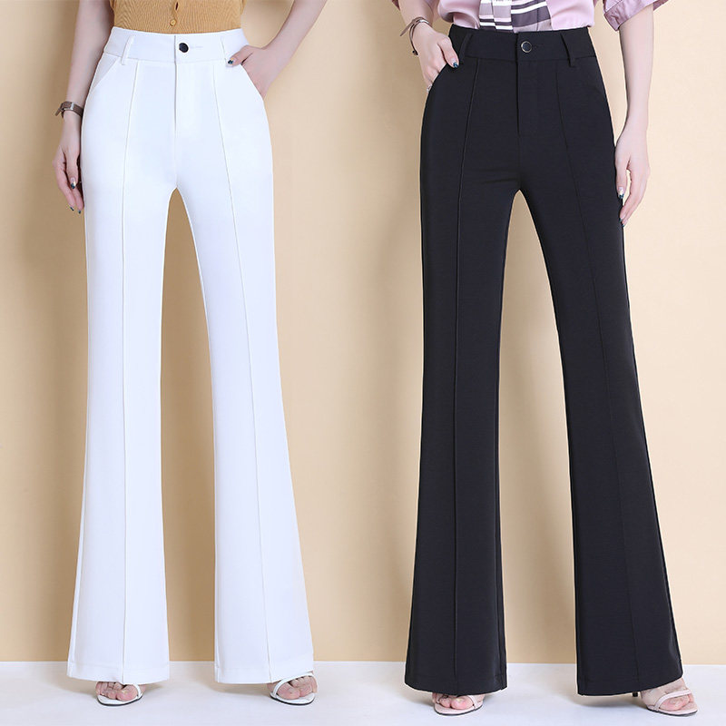 春夏季2025新款白色微喇裤女高腰显瘦垂感休闲裤时尚阔腿弹力西裤