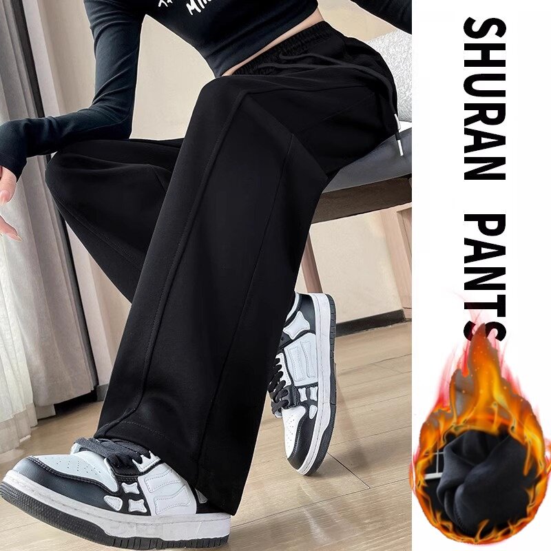 香蕉裤女2024窄版春秋加厚灰色弯刀裤直筒休闲运动阔腿镰刀卫裤子