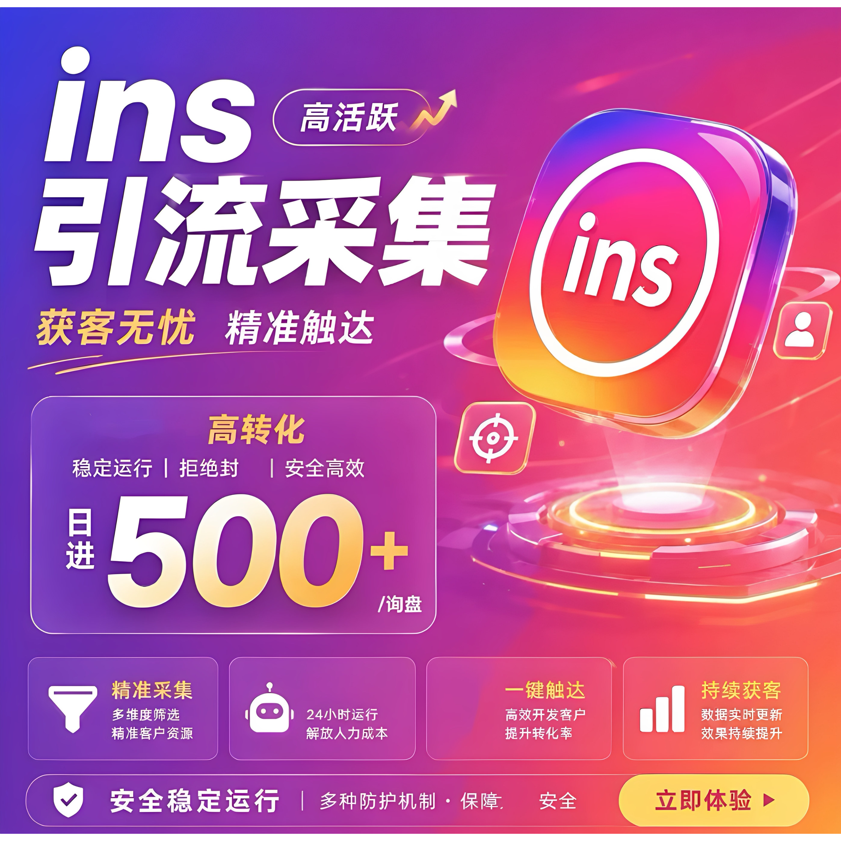 海外ins精准采集客户ig营销裙发丝信工具软件外贸引截流询盘拓客
