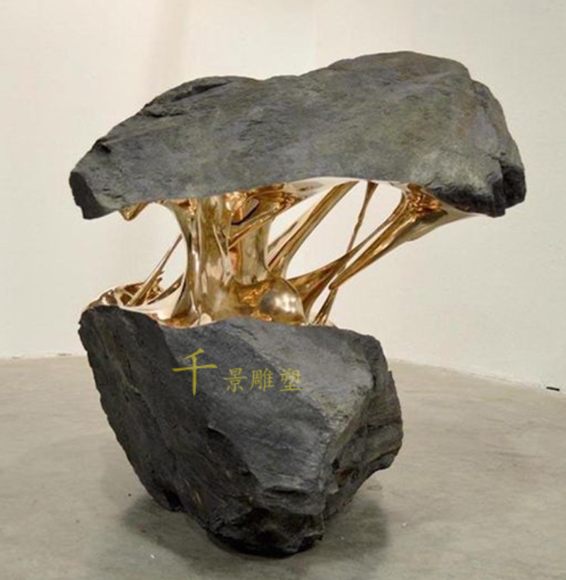 玻璃钢电镀石头摆件样板间售楼部酒店玄关客厅庭院创意雕塑装置品