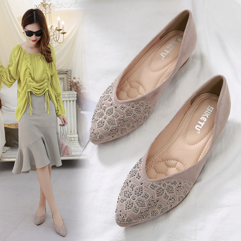 Single shoe girl 2019 Autumn Trendy shoes Versatile summer new pattern With slope Scoop shoes Tip Rhinestone Doug shoes Woodin the Women's Shoes, Low shoes  category - from Buy2taobao.com to provide professional Taobao agent buy service