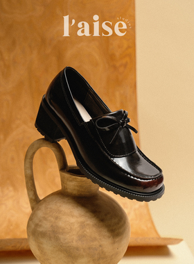 L'aise丨Bali Bead 开边珠牛皮  蝴蝶结方头单鞋高跟厚底乐福鞋女