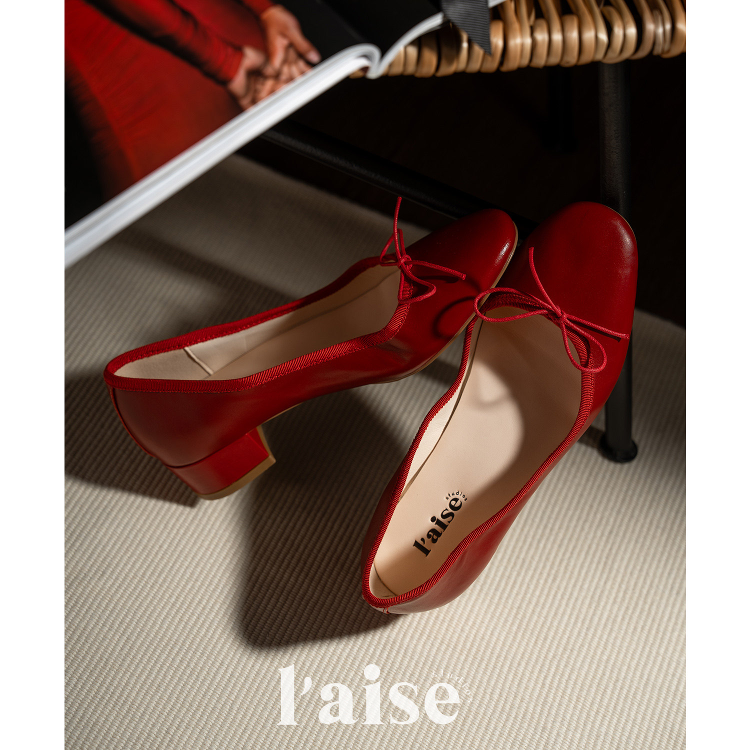 L'aise 丨Suede Mirage 意大利进口绵羊皮红色中跟单鞋芭蕾舞鞋女