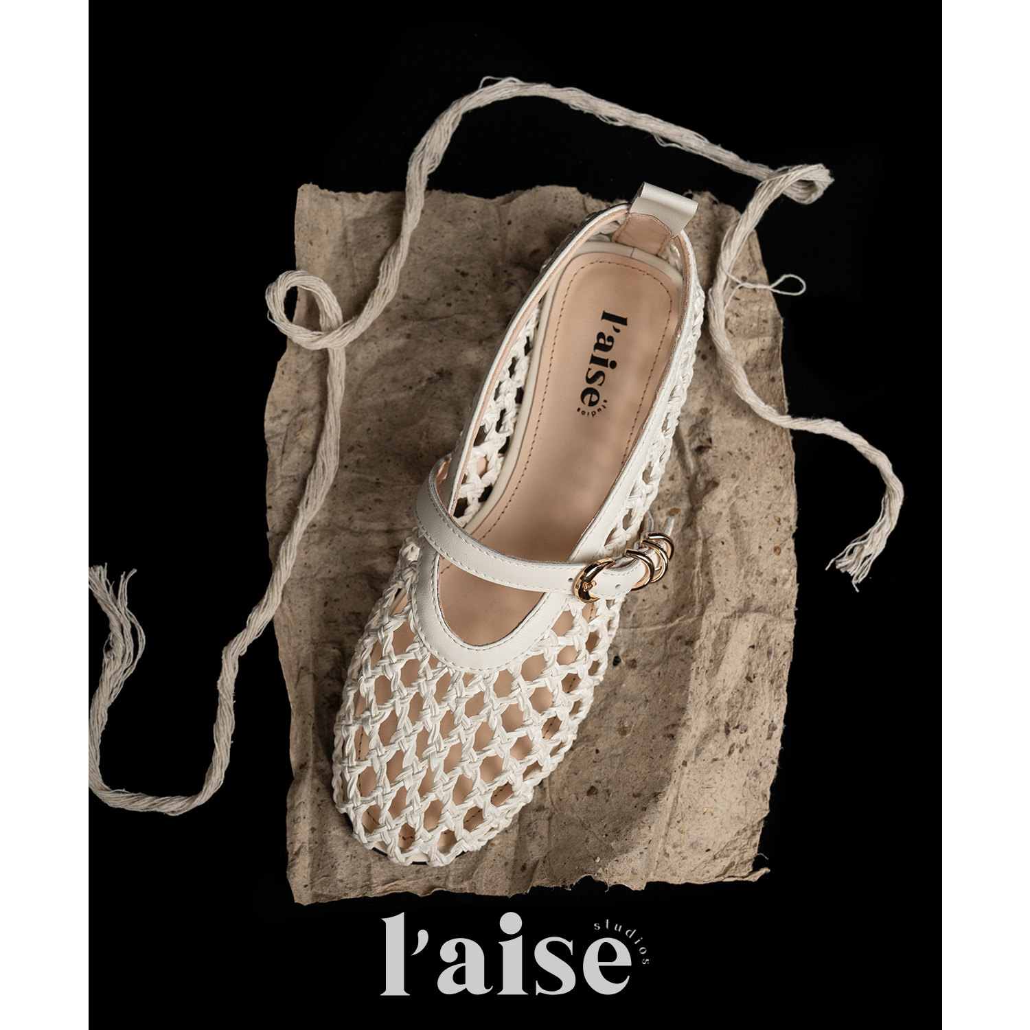 L'aise编织美学复古平底单鞋女