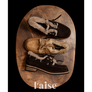 高丝光牛反绒 Sneakers 复古冬季 加绒厚底单鞋 女 乐福鞋 aise