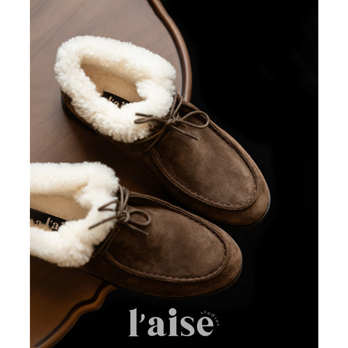 L'aise复古冬季毛绒短筒雪地靴女
