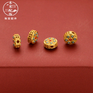 强保色饰品diy配饰沙金配件圆饼隔珠古法金手链手串编织配珠材料