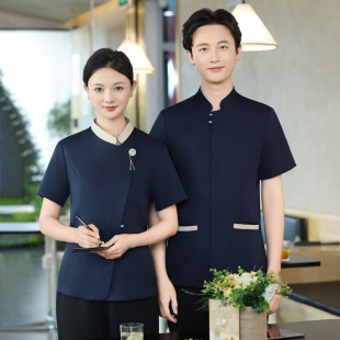 中餐厅宴会茶楼国风中式短袖夏季高端酒店服务员工作服餐饮饭店