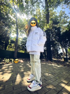 国潮牌美式复古hiphop三条杠立领棉服女秋冬高街宽松oversize外套