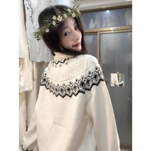 2026新款费尔岛提花针织开衫毛衣女秋冬外穿加厚慵懒风高级感外套