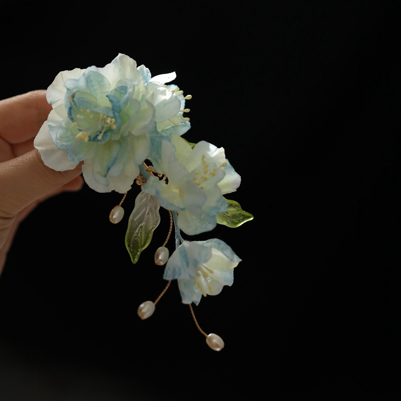 仙美少女绢花发夹侧边古风头饰边夹唐风汉服发饰旗袍配饰盘发春夏