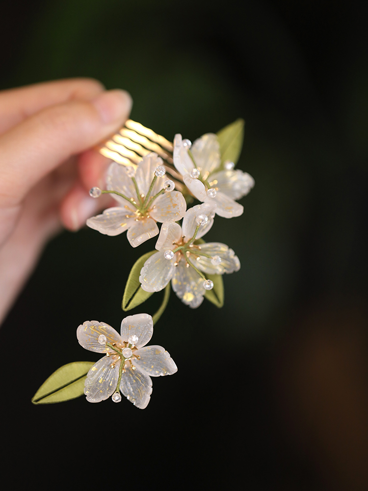 发梳插梳高级感缠花清新侧边发饰